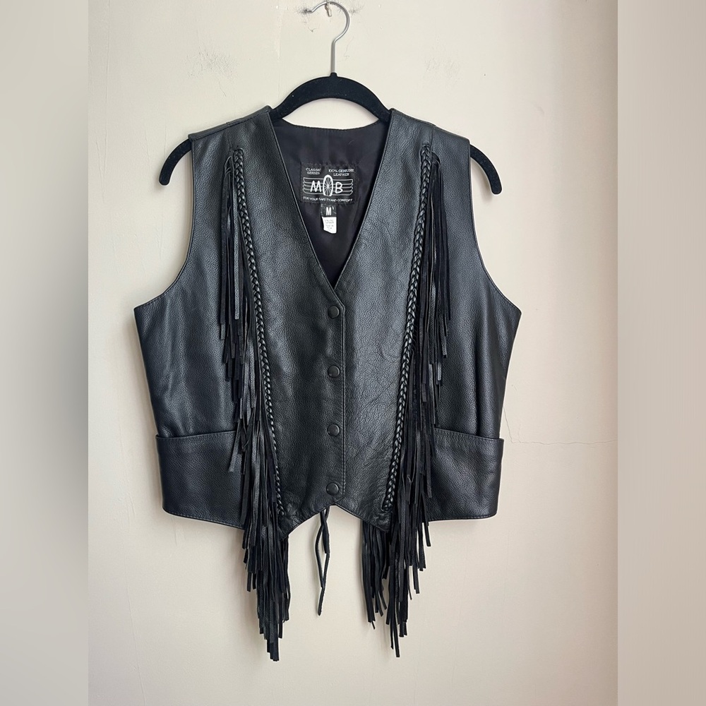vintage 80s 100% leather fringe vest